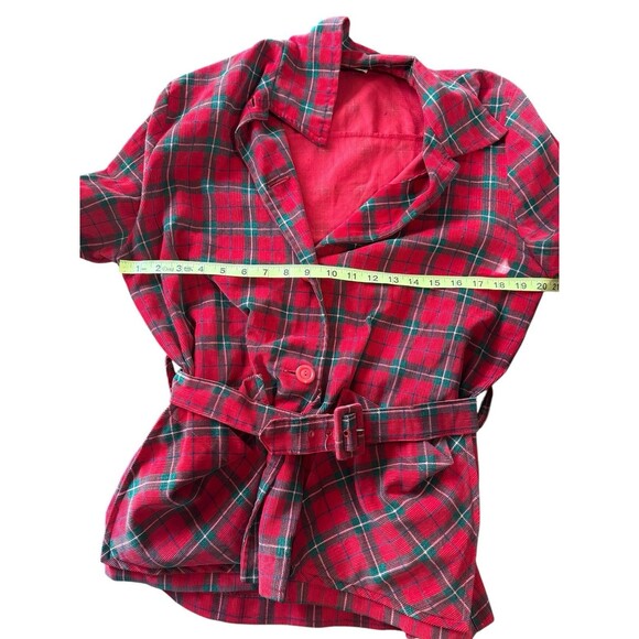 VTG 1950's Kerrybrooke Thin Red Green Flannel Coat Jacket with Belt USA Made - Picture 6 of 7